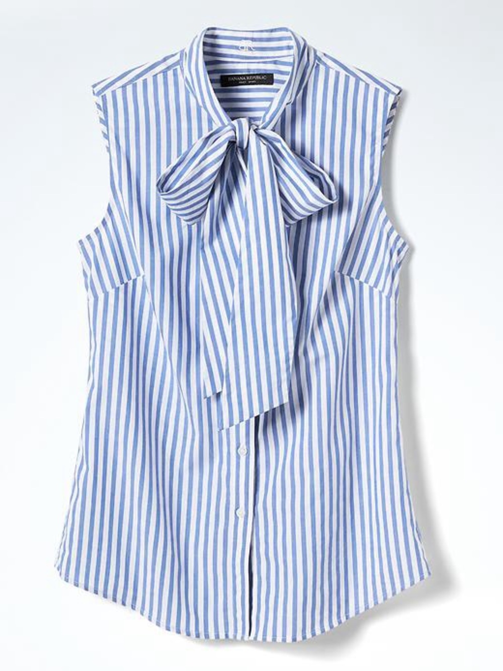 Banana Republic Riley Fit Bow Neck Stripe Sleeveless Shirt Women 2 Blue